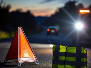 Jak zabezpieczyć miejsce awarii lub kolizji: trójkąt, światła awaryjne, kamizelka i pierwsza pomoc